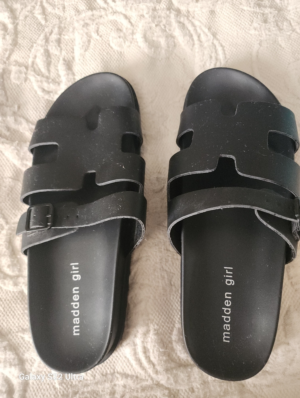Madden Girl Black Double-Strap Slide Sandals